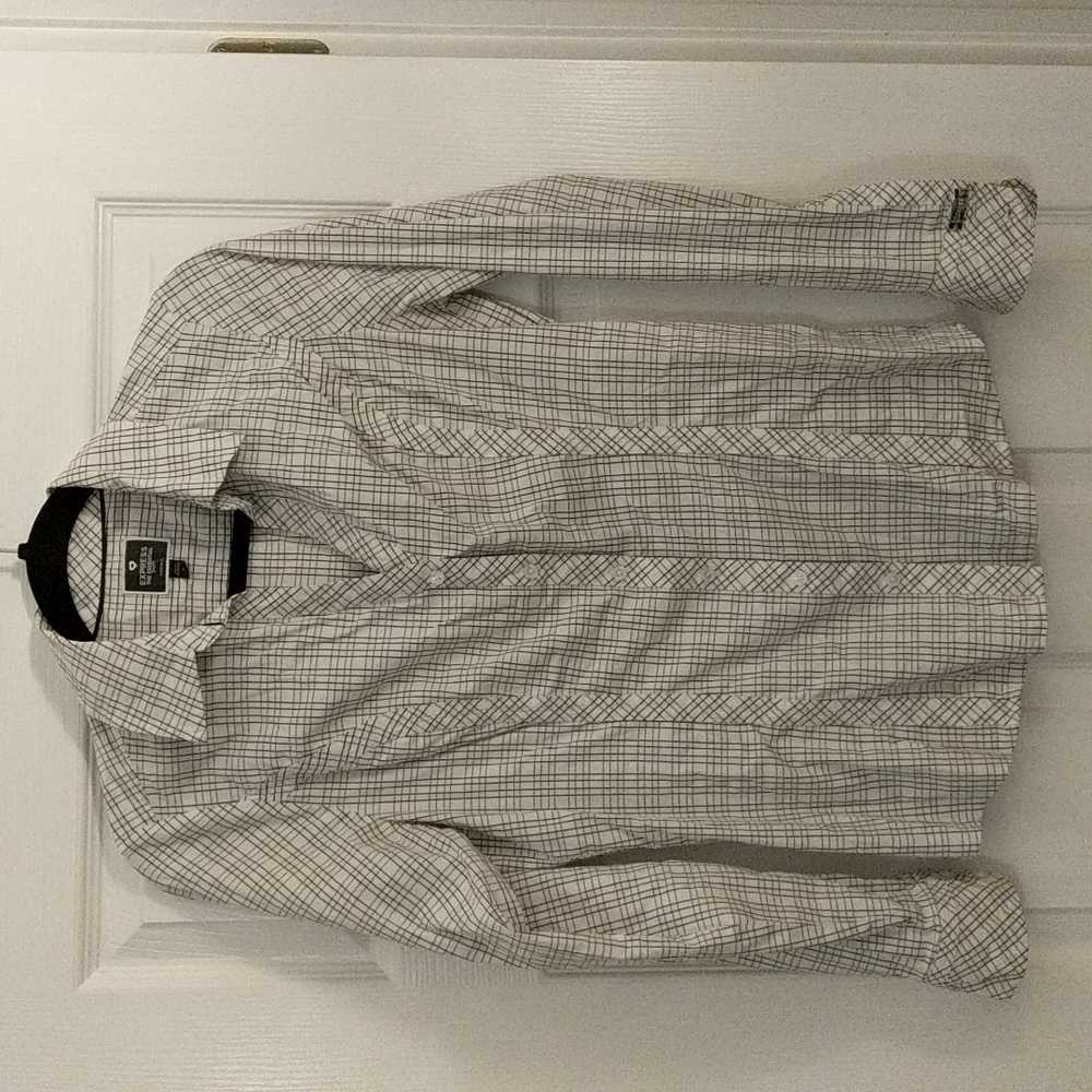 Express Ladies White Black Button Up Blouse M